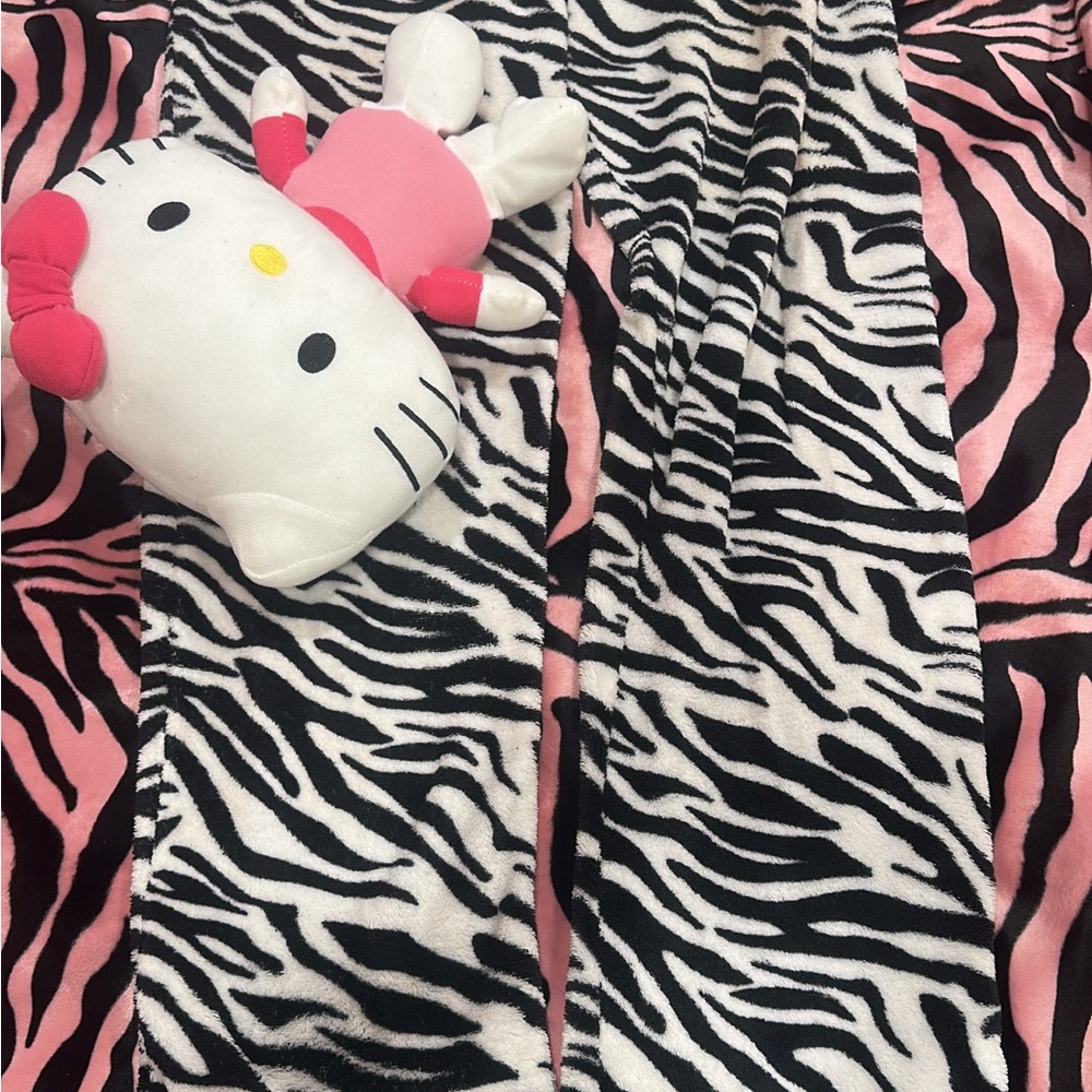 Hello Kitty Pink and Black Pajama Bottoms with Cute Zebra Design